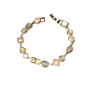 Vintage Silver Tone & Faux Moonstone Bracelet Dainty 80's with Fold Over Clasp